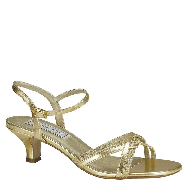 dyeables Melanie Gold Glitter Low Kitten Heel Sandals Shoes