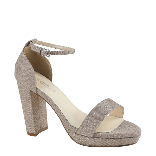 dyeables Mia Champagne Glitter High Block Heel Open Toe Platform Sandals Shoes