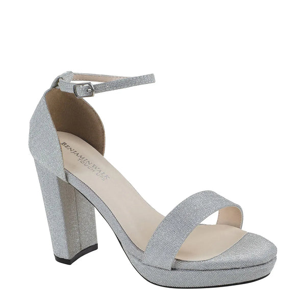dyeables Mia Silver Glitter High Block Heel Open Toe Platform Sandals Shoes