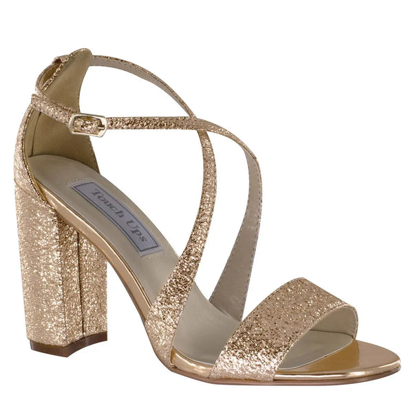 dyeables Micah Rose Gold Foil Block Heel Sandals Shoes