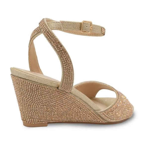 Dyeables Moxie Champagne Glitter Wedge Sandals With Stones Shoes