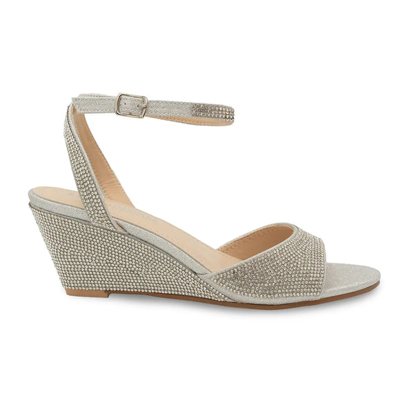 Dyeables Moxie Silver Glitter Wedge Sandals With Stones Shoes