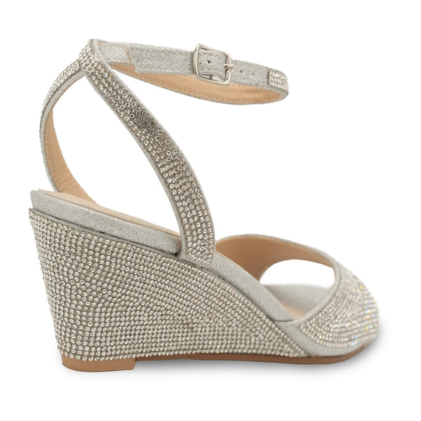 Dyeables Moxie Silver Glitter Wedge Sandals With Stones Shoes