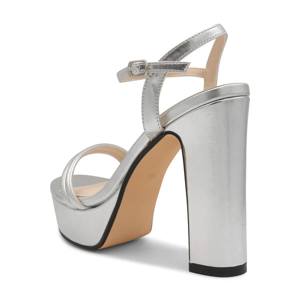 Dyeables Natalia Silver Metallic High Block Heel Platform Sandals Shoes
