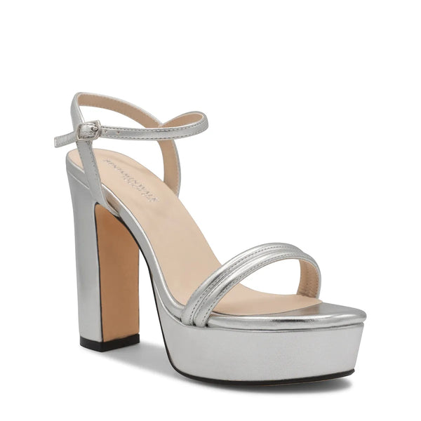 dyeables Natalia Silver Metallic High Block Heel Platform Sandals Shoes