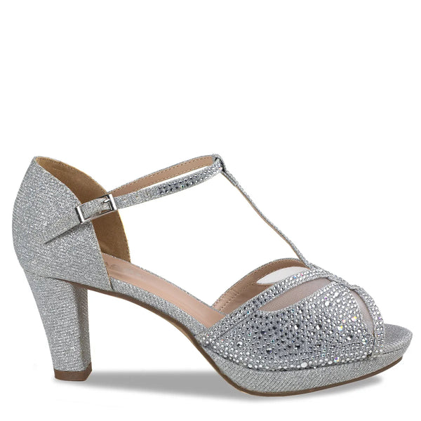 Dyeables Nora Silver Shimmer Low Heel Peeptoe Platform Sandals Shoes