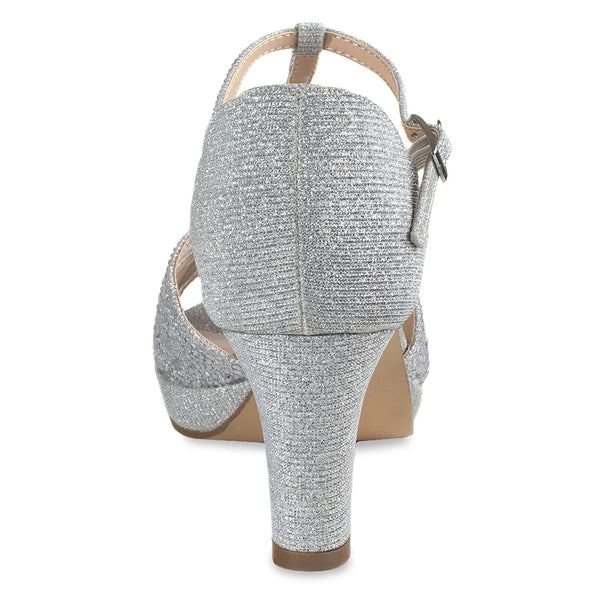 Dyeables Nora Silver Shimmer Low Heel Peeptoe Platform Sandals Shoes