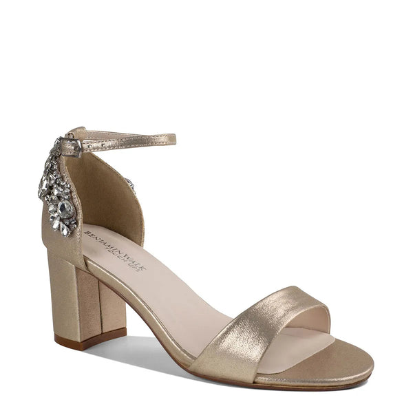 dyeables Olivia Champagne Shimmer Block Heel Sandals With Jewels Shoes
