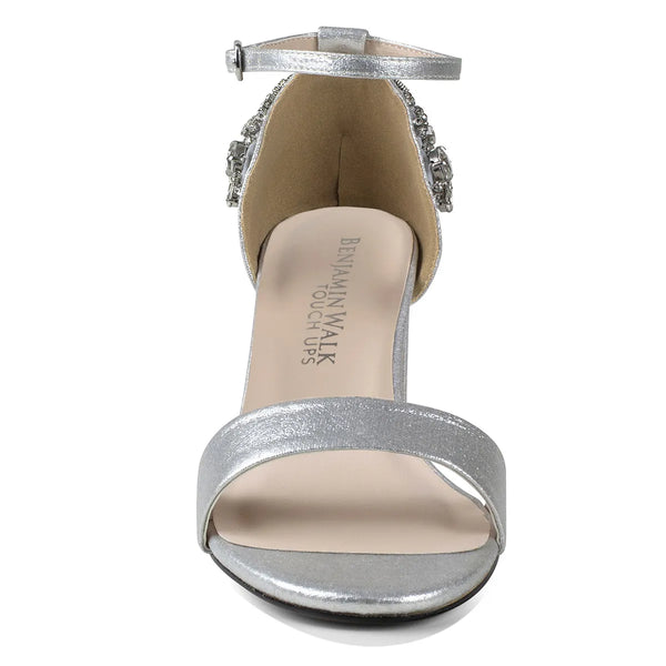 Dyeables Olivia Silver Shimmer Block Heel Sandals With Jewels Shoes