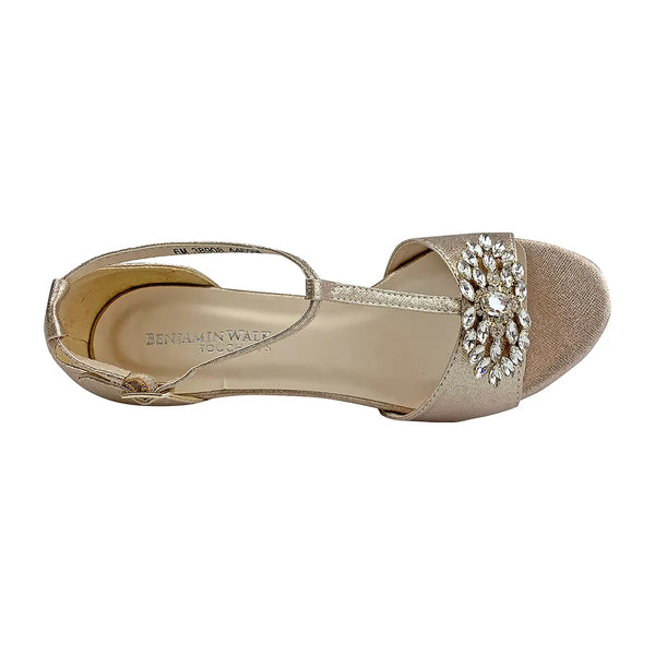 Dyeables Ophelia Champagne Shimmer Kitten Heel Sandals With Jewels Shoes