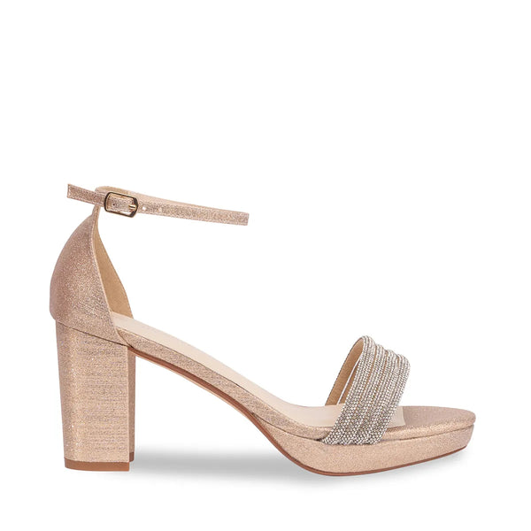 Dyeables Parker Champagne Glitter Block Heel Open Toe Platform Sandals With Stones Shoes