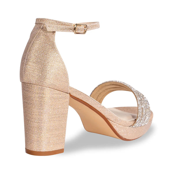 Dyeables Parker Champagne Glitter Block Heel Open Toe Platform Sandals With Stones Shoes