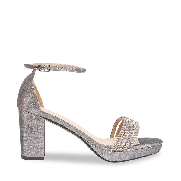 Dyeables Parker Pewter Glitter Stable Heel Open Toe Platform Sandals With Stones Shoes