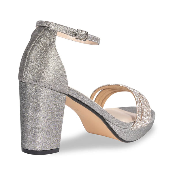 Dyeables Parker Pewter Glitter Stable Heel Open Toe Platform Sandals With Stones Shoes