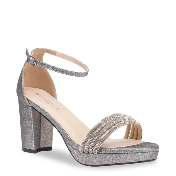 dyeables Parker Pewter Glitter Stable Heel Open Toe Platform Sandals With Stones Shoes