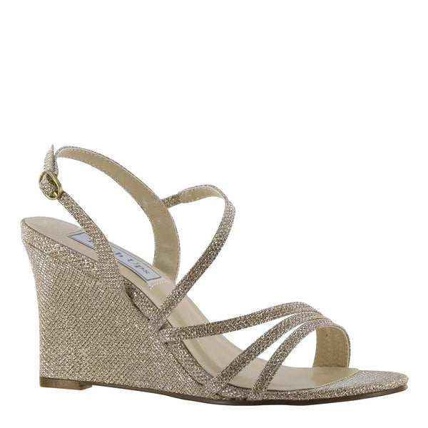 dyeables Phyllis Champagne Shimmer Wedge Sandals Shoes
