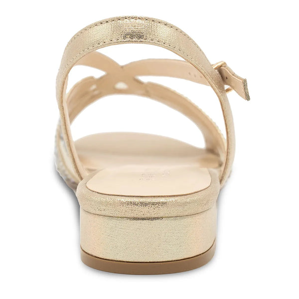 Dyeables Quest Champagne Shimmer Low Block Heel Sandal With Stones Shoes