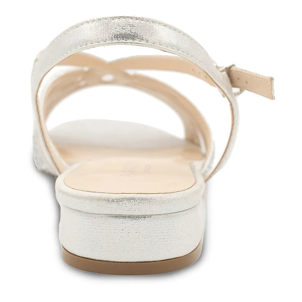 Dyeables Quest Silver Shimmer Low Block Heel Sandals With Stones Shoes