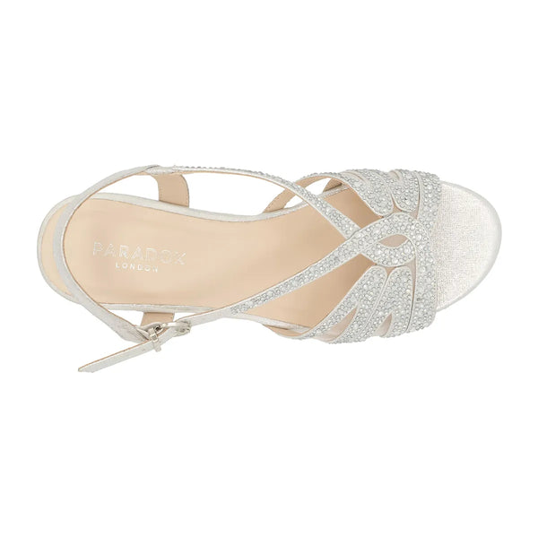 Dyeables Quest Silver Shimmer Low Block Heel Sandals With Stones Shoes