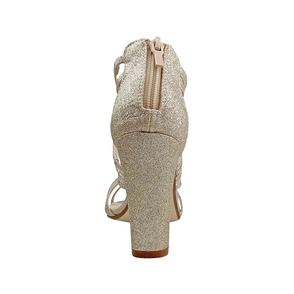 Dyeables Rhyan Champagne Glitter Block Heel Sandals Shoes