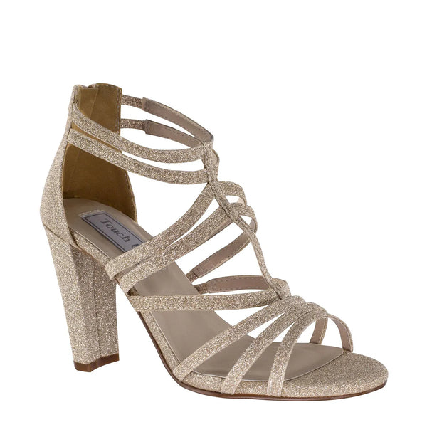 dyeables Rhyan Champagne Glitter Block Heel Sandals Shoes