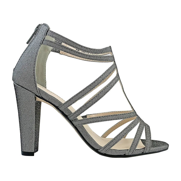 Dyeables Rhyan Pewter Glitter Block Heel Sandals Shoes