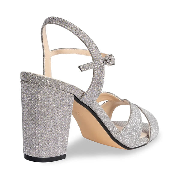 Dyeables Riley Silver Shimmer Mid Heel Sandal Shoes