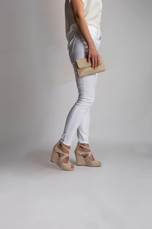 Dyeables Rory Beige Imitation Suede High Wedge Open Toe Platform Sandals Shoes
