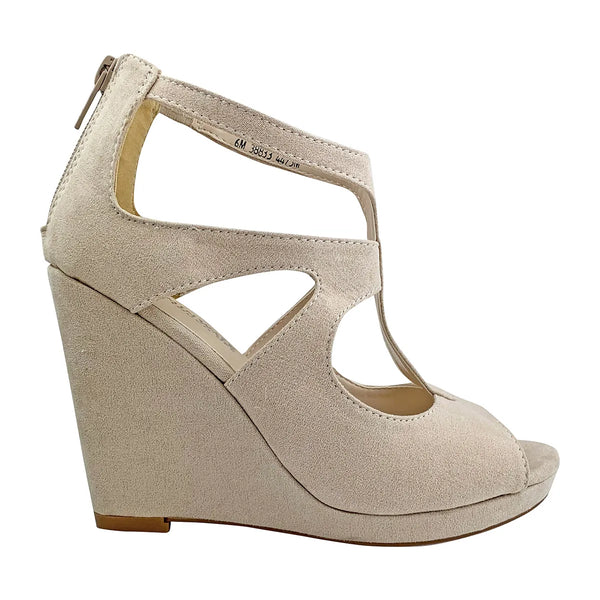 Dyeables Rory Beige Imitation Suede High Wedge Open Toe Platform Sandals Shoes