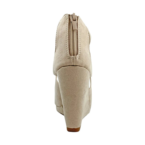 Dyeables Rory Beige Imitation Suede High Wedge Open Toe Platform Sandals Shoes