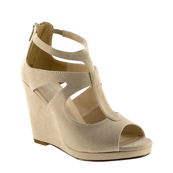 dyeables Rory Beige Imitation Suede High Wedge Open Toe Platform Sandals Shoes