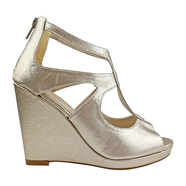 Dyeables Rory Champagne Shimmer High Wedge Open Toe Platform Sandals Shoes