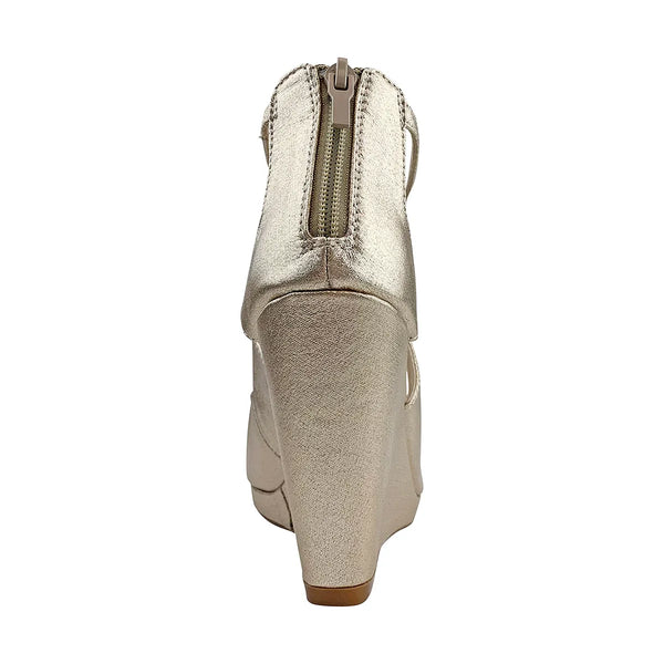 Dyeables Rory Champagne Shimmer High Wedge Open Toe Platform Sandals Shoes