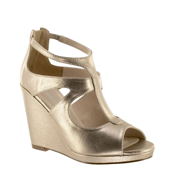 dyeables Rory Champagne Shimmer High Wedge Open Toe Platform Sandals Shoes