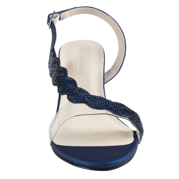 Dyeables Ruby Navy Metallic Low Block Heel Sandals With Stones Shoes