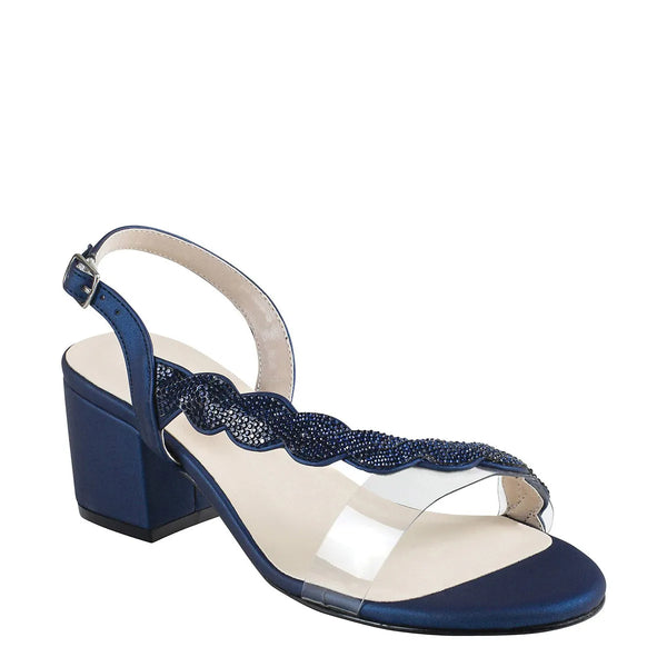 dyeables Ruby Navy Metallic Low Block Heel Sandals With Stones Shoes