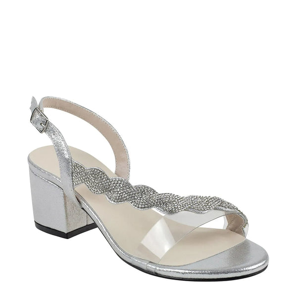 dyeables Ruby Silver Shimmer Low Block Heel Sandals With Stones Shoes