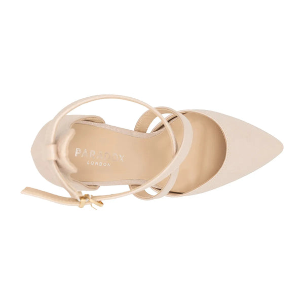 Dyeables Rylee Nude Shimmer High Block Heel Closed Toe Sandals Shoes