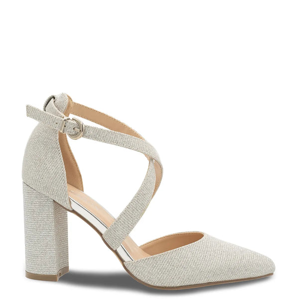 Dyeables Rylee Silver Glitter High Block Heel Closed Toe Sandals Shoes