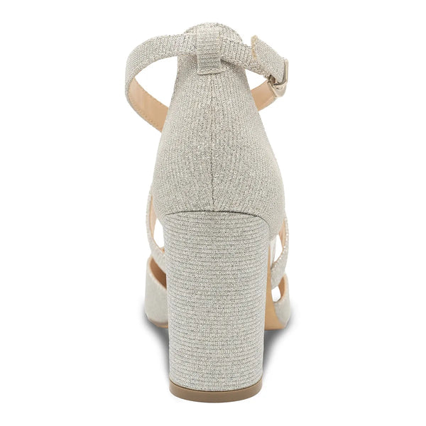 Dyeables Rylee Silver Glitter High Block Heel Closed Toe Sandals Shoes