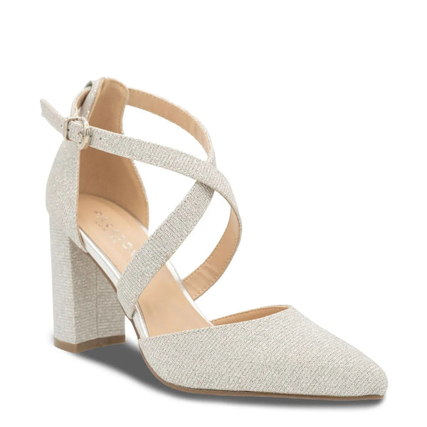 dyeables Rylee Silver Glitter High Block Heel Closed Toe Sandals Shoes