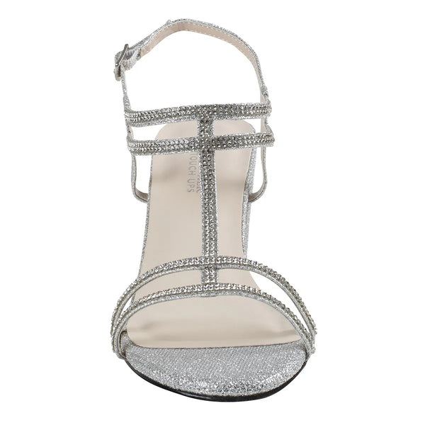 Dyeables Sam Silver Glitter Block Heel Sandals With Jewels Shoes