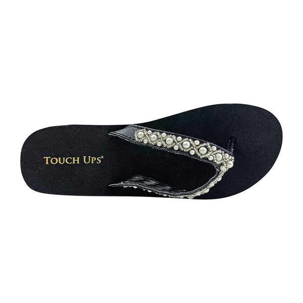 Dyeables Shelly Black Wedge Open Toe Beaded Thong Shoes