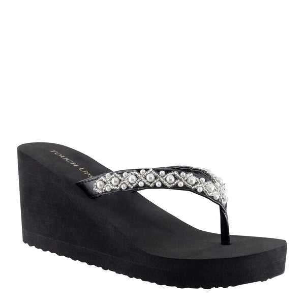 dyeables Shelly Black Wedge Open Toe Beaded Thong Shoes