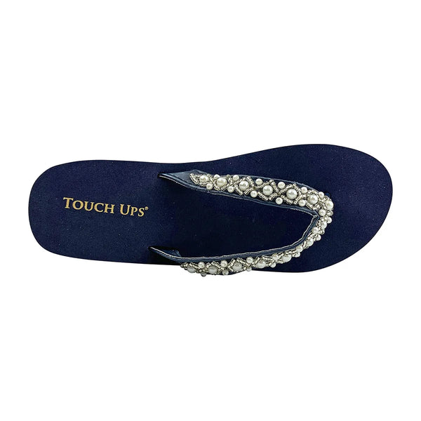 Dyeables Shelly Navy Wedge Open Toe Beaded Thong Shoes