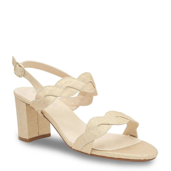 dyeables Simone Champagne Glitter Block Heel Sandals Shoes