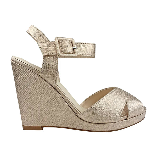 Dyeables Stormy Nude Shimmer High Wedge Open Toe Platform Sandals Shoes