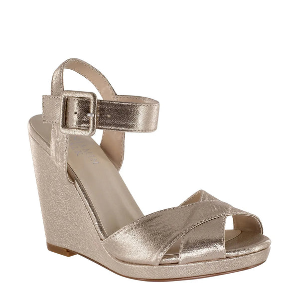 dyeables Stormy Nude Shimmer High Wedge Open Toe Platform Sandals Shoes