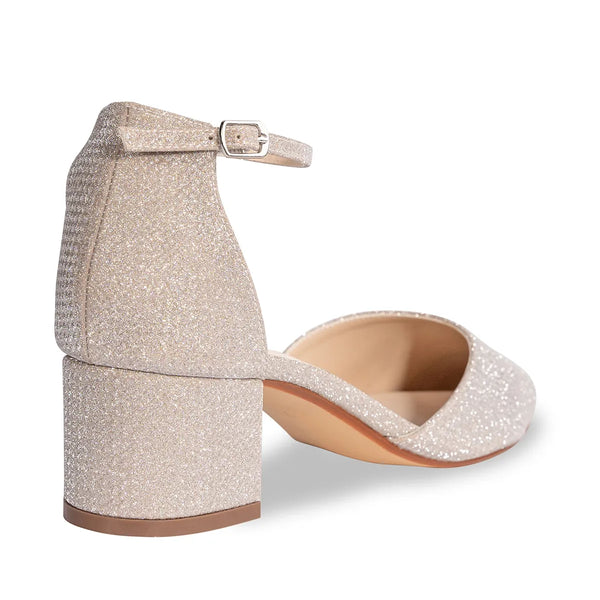 Dyeables Tegan Champagne Shimmer Low Block Heel Closed Toe Pumps Shoes