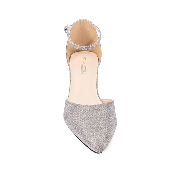Dyeables Tegan Silver Shimmer Low Block Heel Closed Toe Pumps Shoes